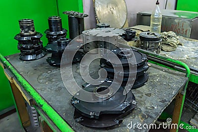 Heavy industry manufacturing factory, metal processing shop. Worksop with machinery tools and equipment Stock Photo