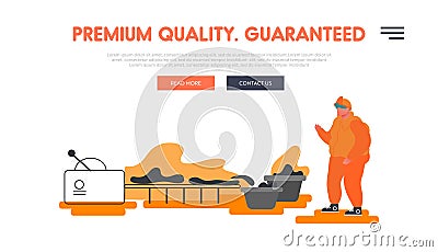 Heavy Industry, Metal and Alloy Production Company Website Landing Page. Metallurgy Worker Watching on Conveyor Belt Vector Illustration