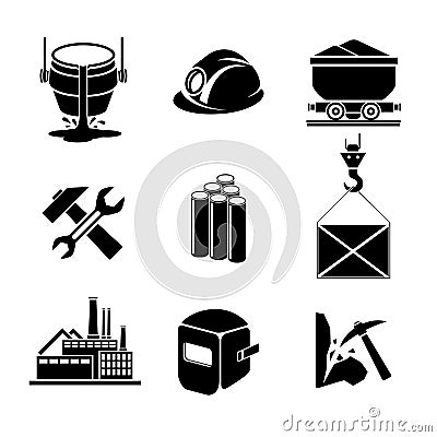 Heavy industry or metallurgy icons set Vector Illustration