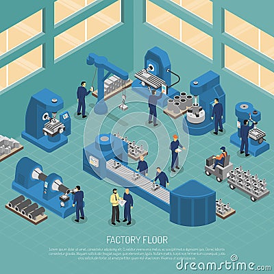 Heavy Industry Production Facility Isometric Poster Vector Illustration