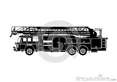 A turntable ladder fire truck silhouette. Vector Illustration