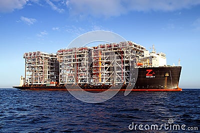 Giant heavy-lift ship RED ZED 2 anchored in Algeciras bay. Editorial Stock Photo