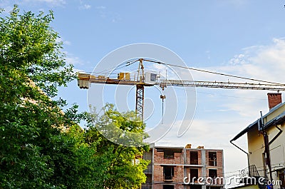 Heavy-load tower cranes on building Stock Photo