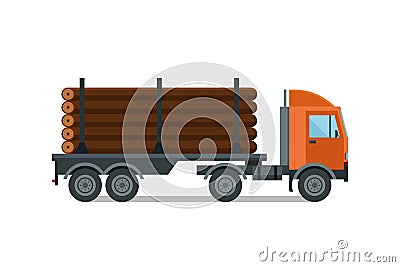 Heavy loaded logging timber truck vector. Vector Illustration