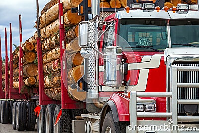 Heavy loaded timber transport truck in British Columbia Stock Photo