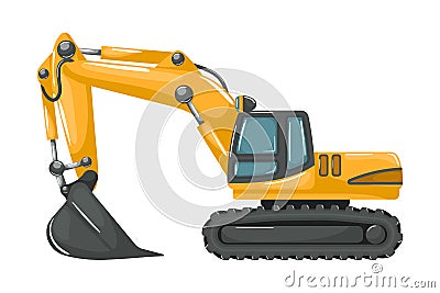 Heavy machinery for construction and mines with excavator cartoon style on white background Vector Illustration