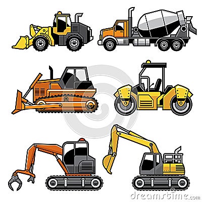 Heavy machinery in set Vector Illustration