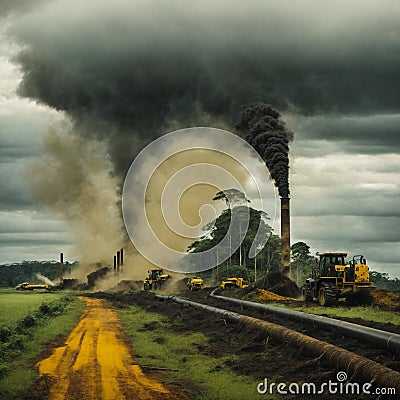 Rainforest deforestation using heavy machines Stock Photo