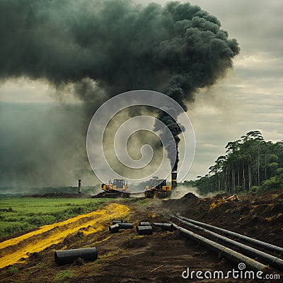 Rainforest deforestation using heavy machines Stock Photo