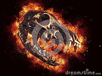 Heavy Metal flaming demon wolf skull Stock Photo