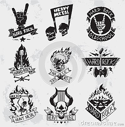 Heavy Metal rock badges vector set. Vector Illustration