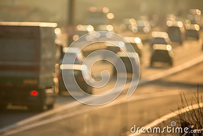 Cars going very slowly in a traffic jam during the morning rushhour Stock Photo