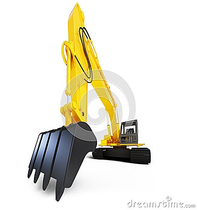 Heavy orange excavator with shovel Stock Photo