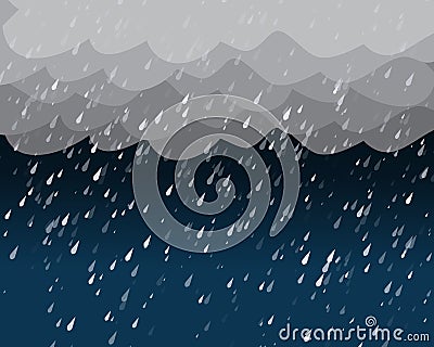 Heavy rain in dark sky, vector Vector Illustration