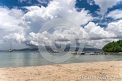 Heavy rain over Fort-De-France and Montagne Pelee Volcano Editorial Stock Photo