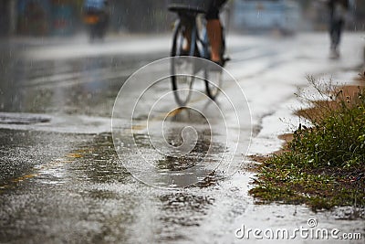 Heavy rain on the road Stock Photo