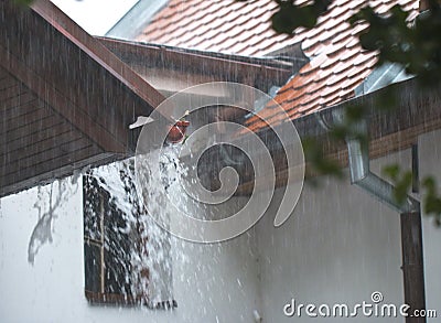 the heavy rain on the roof Stock Photo