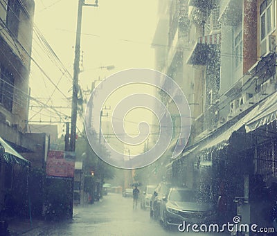 Heavy rain with town home. Editorial Stock Photo