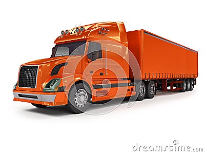 Heavy red truck isolated on white Stock Photo