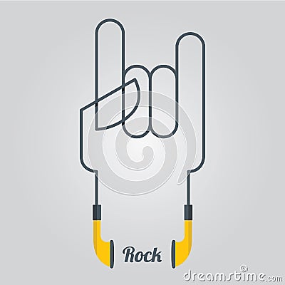 Heavy Rock Hand and Music with Earphones in Flat Design, Vector, Vector Illustration