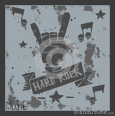 Heavy rock music badge vector background vintage label with punk skull symbol hard sound sticker emblem illustration Vector Illustration