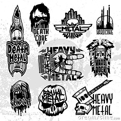 Heavy rock music badge vector set. Vector Illustration