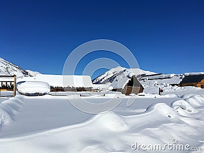 Winter Hemu village in Xinjiang, China Stock Photo