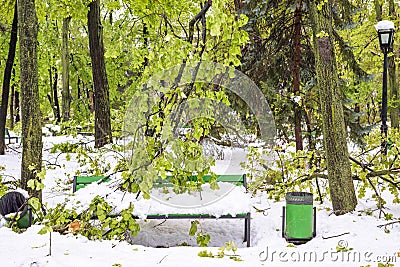 Heavy snow in Moldova, view of central park Stock Photo