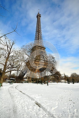 Heavy snowfall in Paris Stock Photo