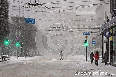 Heavy snowfall in Riga city Editorial Stock Photo