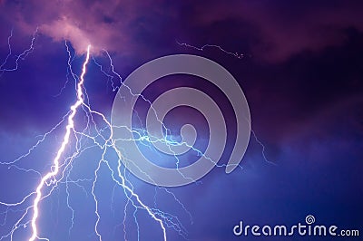 Heavy storm bringing thunder, lighnings and rain Stock Photo