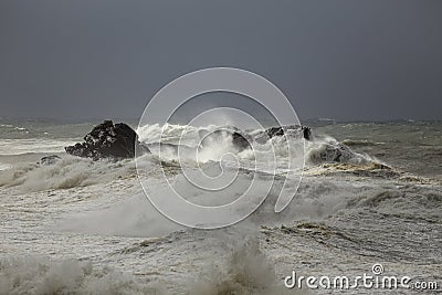 Heavy storm in the portuguese coast Stock Photo