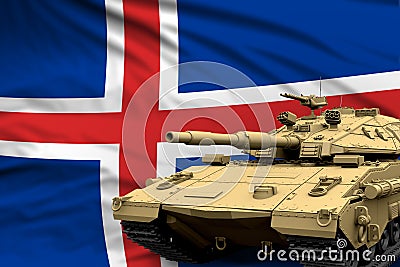 Heavy tank with fictional design on Iceland flag background - modern tank army forces concept, military 3D Illustration Stock Photo