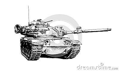 The heavy tank is painted with ink Vector Illustration