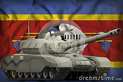 Heavy tank on the Swaziland national flag background. 3d Illustration Stock Photo