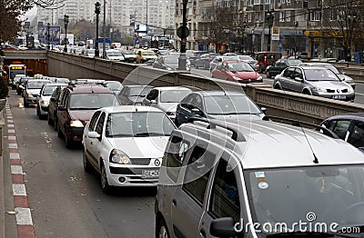 Heavy traffic in Bucharest Editorial Stock Photo