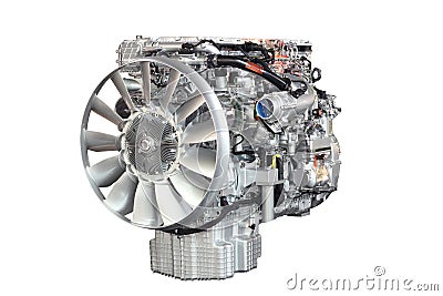 Heavy truck engine front view Stock Photo