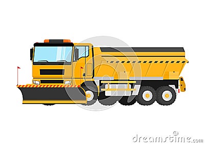 Truck with snow plow and sand spreader. Stock Photo