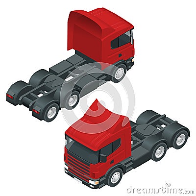 Heavy truck with the trailer. Isometric vector illustration. The set of objects isolated against the write background Vector Illustration