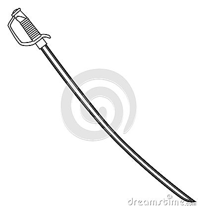 US Cavalry Sabre Outline Line Drawing On White Vector Illustration