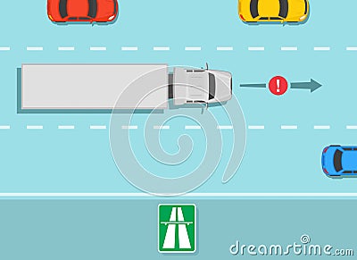 Heavy vehicle driving rules and tips. Slower traffic keep right except to pass. Trucks use right lane. Vector Illustration