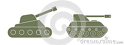 Heavy weapons. Tank, self-propelled howitzer. Flat vector illustration isolated on white Vector Illustration
