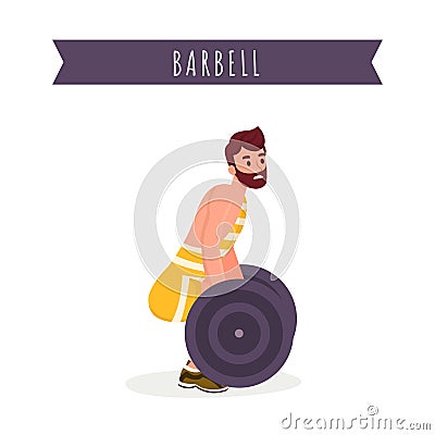 Heavy weight lifting flat vector illustration. Young bodybuilder in sportswear, professional athlete working out with Vector Illustration