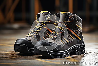 Heavyduty work boots with steel toes and slipresis Stock Photo