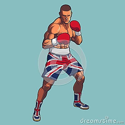 Boxing Fighter wearing UK flag Shorts Vector Illustration