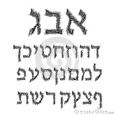 Hebrew alphabet. Thorny font Letters. Vector illustration Vector Illustration