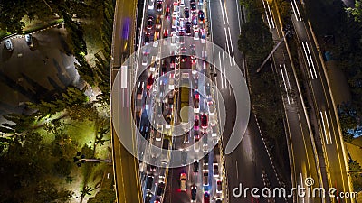 Hectic traffic on the tollway at night Stock Photo