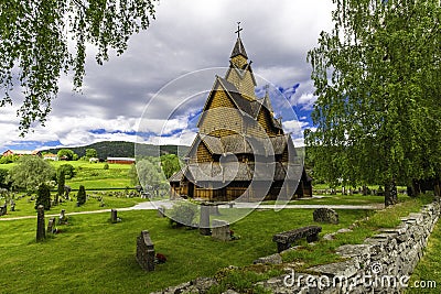 Heddal Stave Church and his Wall Stock Photo