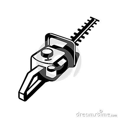 Hedge Trimmer or Hedge Cutter Viewed from a High Angle Retro Black and White Vector Illustration