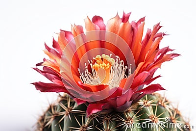 Hedgehog Cactus Echinocereus Spp On White Background. Generative AI Stock Photo